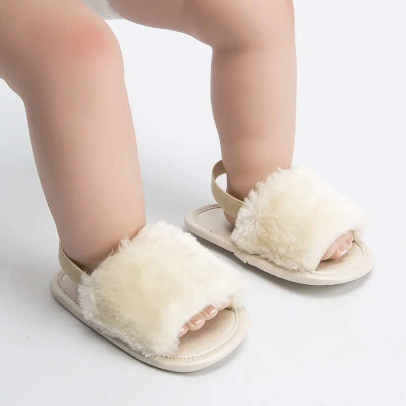 Cute Toddler Baby Girl Princess Fluffy Fur Sandals Slippers Crib Shoes