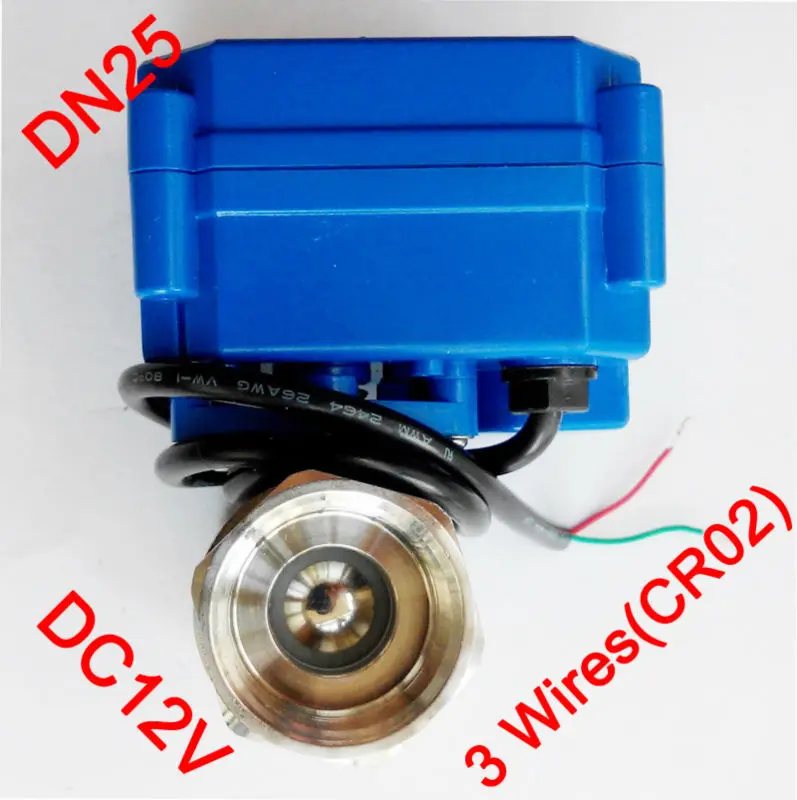 1 Miniature Electric valve 3 wires (CR02), DC12V Electric motorized valve SS304, DN25 electric ball valve for fluid control