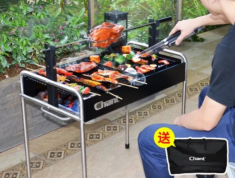 

PERFECT automatic charcoal BBQ ,two motor BBQ,charcoal bbq barbecue grill with skewer and bag, not motor