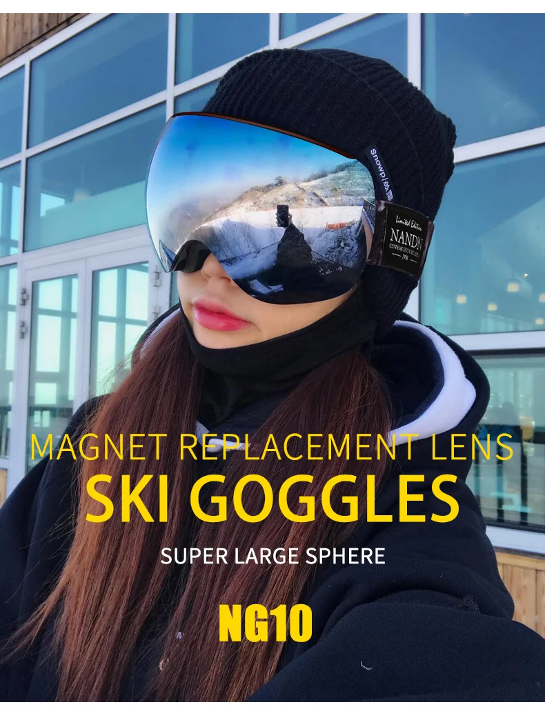 NANDN Brand Ski Goggles Men Women Snowboard Goggles Ski Glasses UV400 Protection Snow Skiing Glasses Anti-fog Ski Mask NG10