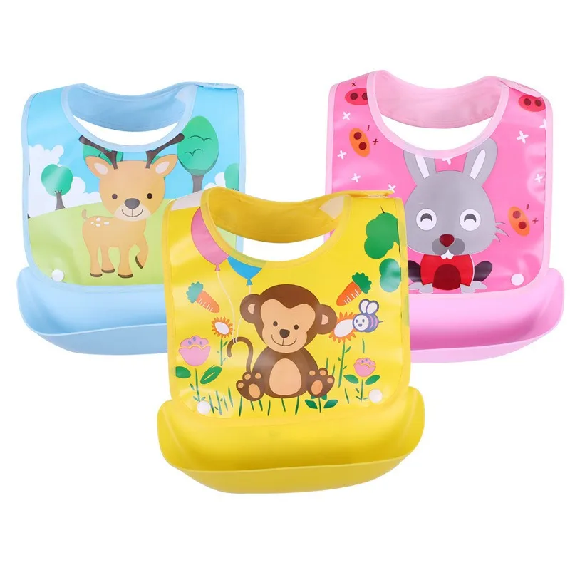 

Newborn Baby Boy Girl Burp Cloths With Silicone Pocket Washable Cotton Cartoon Animal Pattern Waterproof Bibs Baby Feed Meal