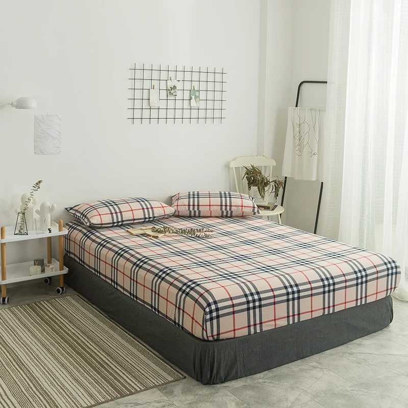 

Product 3Pcs 100% Cotton Yellow Plaid Pattern Fitted Sheet Mattress Cover Four Corners With Elastic Band Bed Sheet Pillowslip