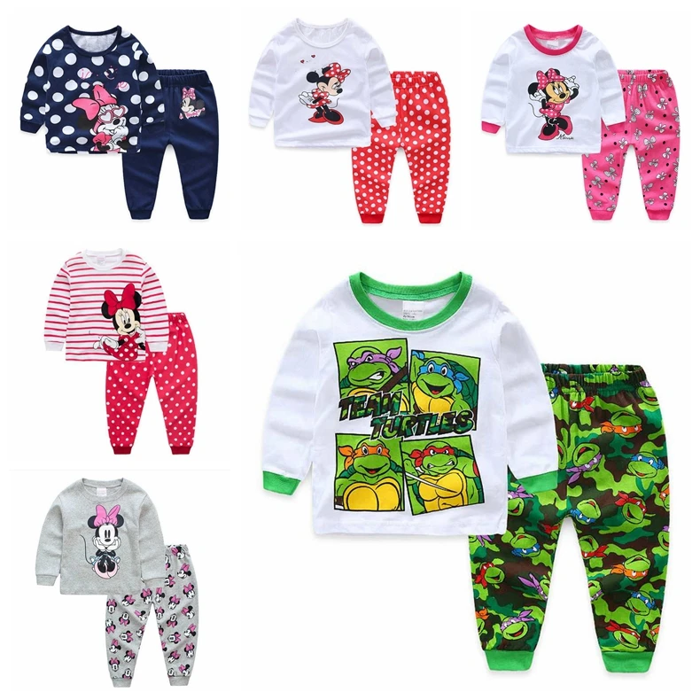 

New Children pajamas Kids clothes sets Baby girl boys clothes pyjamas Baby boys girls cartoon long sleeve Tops+Pants 2 Pieces