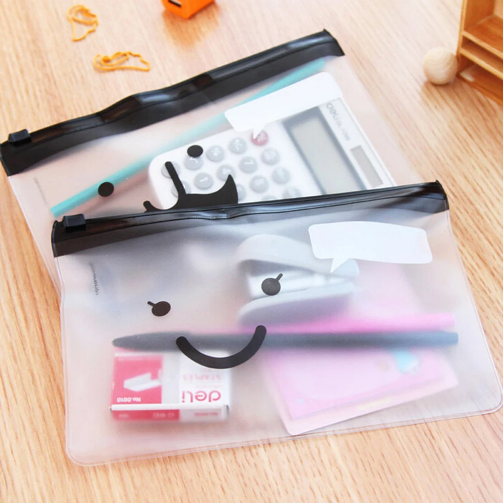 

1 Pc Wholesale Smile Face Mustache Slider Zip Folder PVC File Clear Pencil Pen Bags Pencils Case for Exam