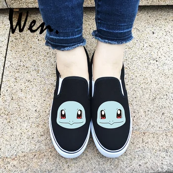 

Wen Unisex Slip On Shoes Design Anime Pokemon Squirtle White Black Canvas Sneakers Mens Womens Low Flat Strapless Plimsolls