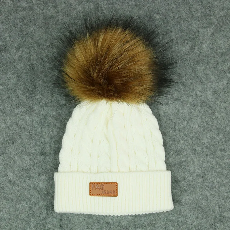 

Winter Hats For Kid Knit Beanie Baby Hat 2018 Children Fur PomPom Hats For Girls Boys Warm Baby Cap