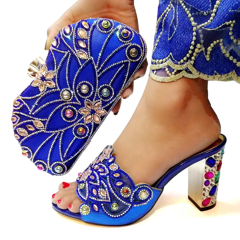 

Royal Blue Color Shoe and Bag Set New 2019 Women Shoes and Bag Set African Wedding Sandals Italian Shoes with Matching Bags Set
