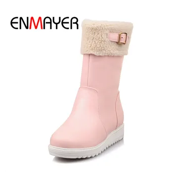 

ENMAYER New 2020 High Quality Hand Made Coolest Buckle Strap Boots Footwear 34-40 Square Heel Boots Woman Casual Shoes WHY171