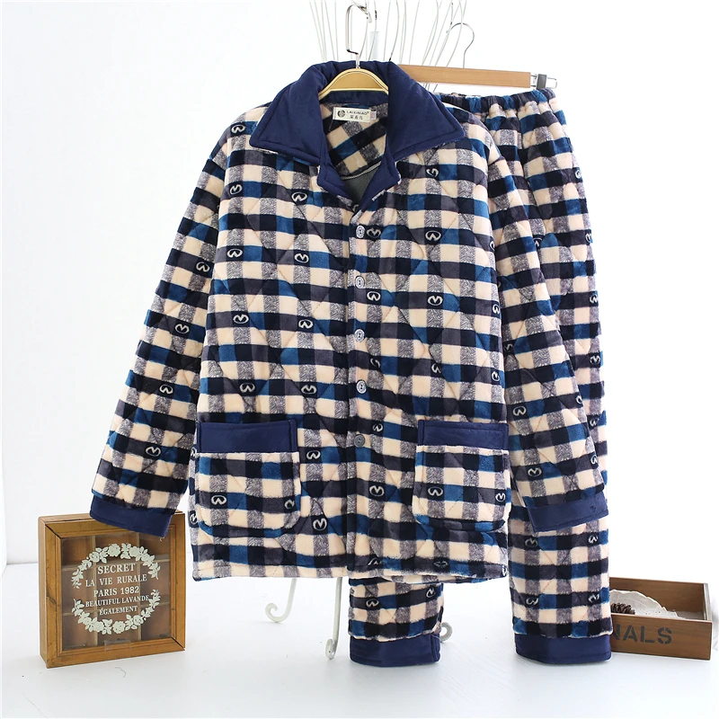 Men Winter Pajamas Suits Thick Warm Flannel Clothing Loose Leisure Pajama Wearing At Home Button Night Wear Clothes Men Nighty JW312 (10)