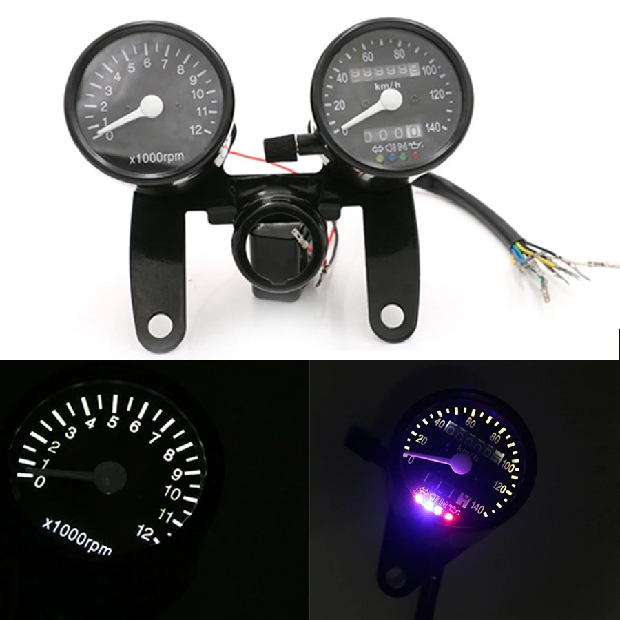 

Universal 12V Motorcycle Black Tachometer Km/h Speedometer Odometer Gauge W/Bracket Racer LED Backlight Signal Lights