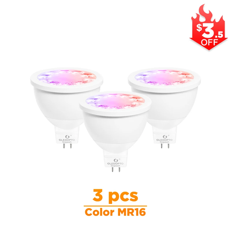 GLED0PTO ZIGBEE Mr16 led spotlight 4W RGB/CCT LED BULB DC12V work with smartthins zigbee hub echo plus smart phone control light - Испускаемый цвет: 3 Pcs color Mr16