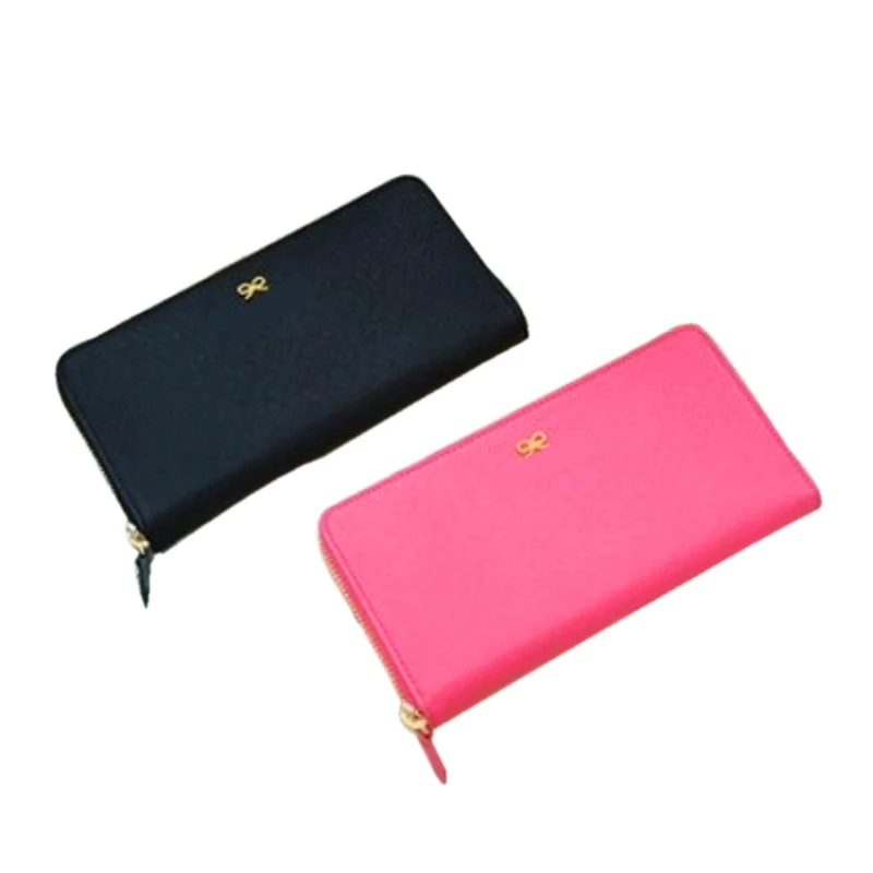 New Fashion Women Lady Lovely bowknot Long PU Purse Clutch Ultra Slim Zip Wallet Bag Credit Card Coin Purse