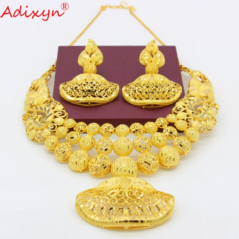 Adixyn этническое индийское ожерелье серьги набор ювелирных изделий для женщин девочек золотой цвет арабский/Эфиопский/Африканский Свадебные аксессуары N03143