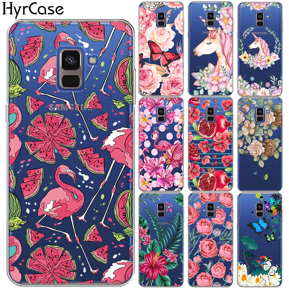 

Flamingo Unicorn Floral Soft TPU Cover For Samsung Galaxy A7 A9 Star A6 A8 Plus 2018 A3 A5 A7 2016 2017 Fruit Leaves Flower Case