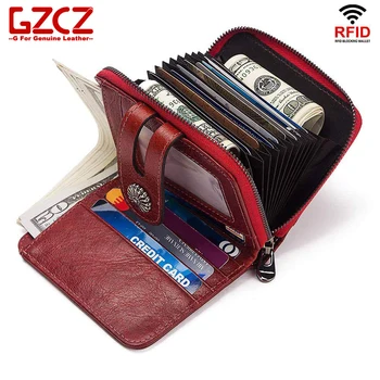 

GZCZ 100% Genuine Mini Leather Wallet Small Wallets Woman Zipper Fashion Purse Money Bag For Coins Portfel Portefeuille Femme