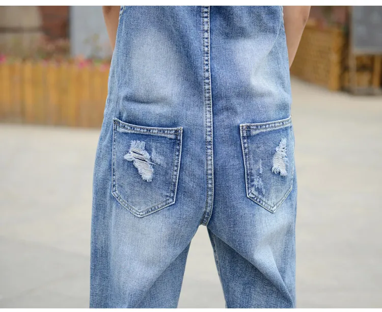 Женские свободные рваные джинсы Boyfriend, комбинезоны, комбинезоны для женщин, летние женские комбинезоны размера плюс 3XL, джинсовые комбинезоны