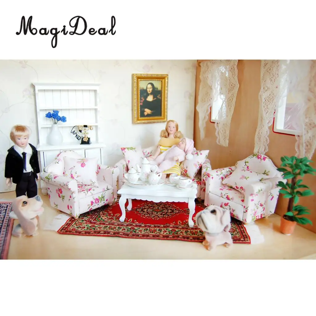 MagiDeal Beatifull Design Dollhouse Miniature Porcelain Doll Lady in Striped Dress for Bedroom Living Room Decor Children Toy
