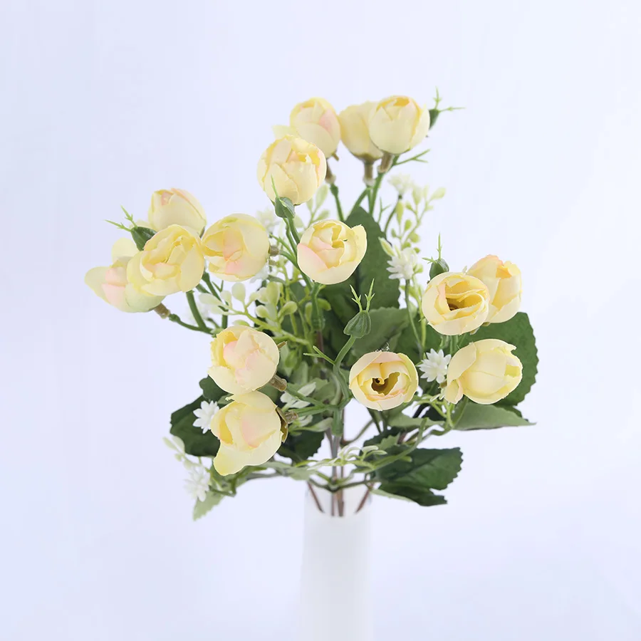 Белые мини шелковые искусственные цветы розы Для свадебное украшение невесты поддельный букет цветов diy домашний декор художественные аксессуары для вазы - Цвет: yellow flowers