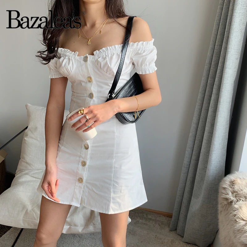 Bazaleas 2019 модное белое летнее платье праздничное женское с открытыми плечами
