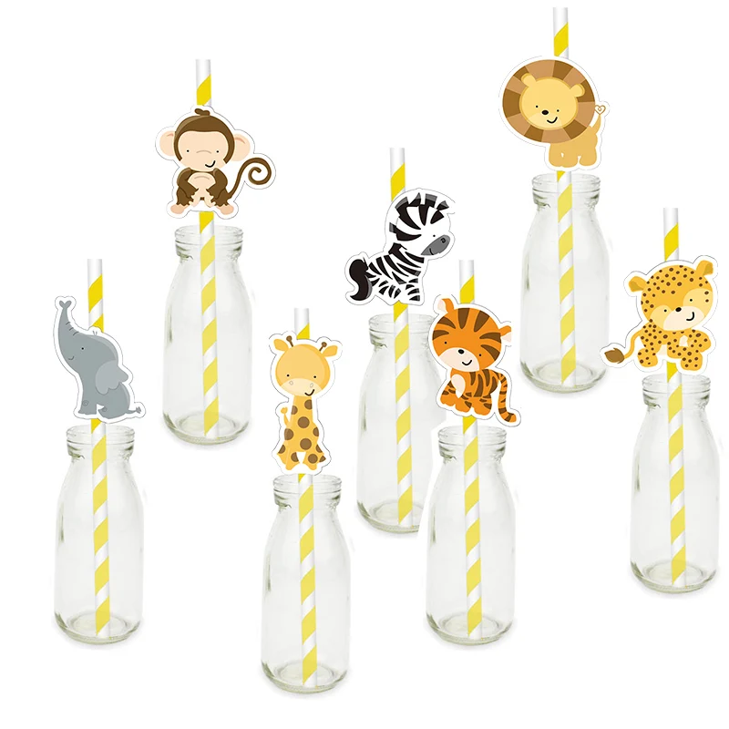 

Wild Animals Paper Straws Monkey Zebra Tiger Giraffe Elephant Lion Birthday Party Decorations Kids Baby Shower Party Supplier