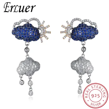 

ERLUER 925 sterling silver Gifts For Girls Fashion Love Clouds blue CZ Drop Earrings of Women Party Casual Dangle Jewelry