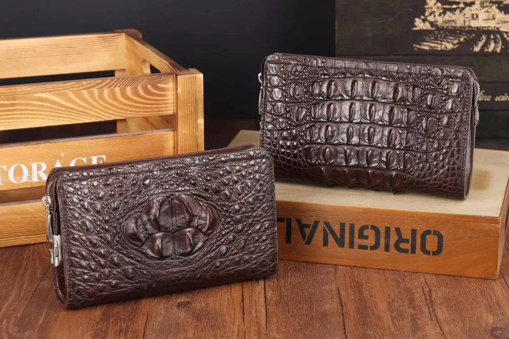 

100% genuine alligator crocodile head skin leather long size men clutch wallet purse with password code locker and hand holder,