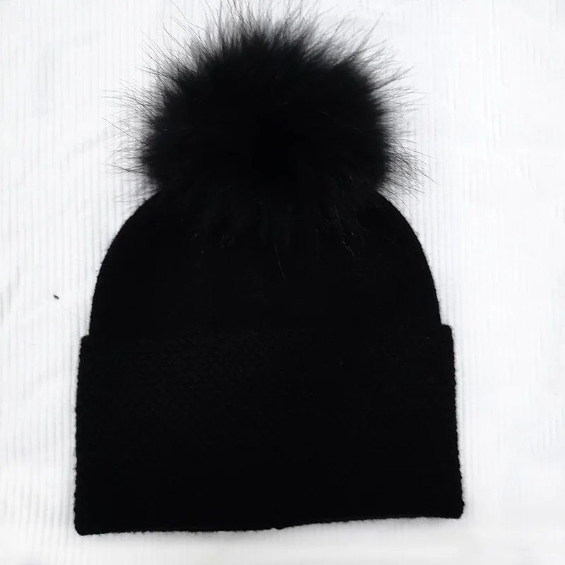 

Женская шерстяная вязаная шапка GZHilovingL, зимняя мягкая шапка с помпоном из натурального меха енота, шапки и шапки