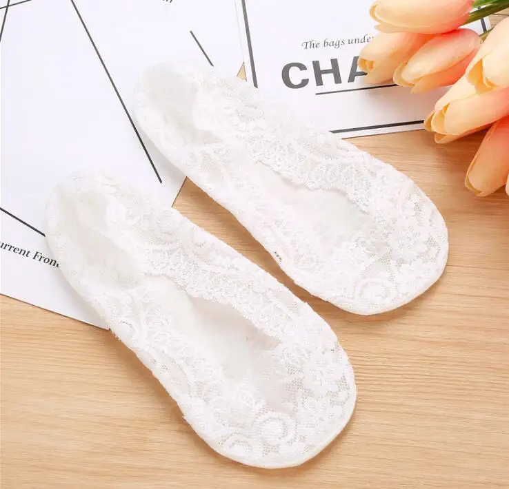 

2019 Fashion Antiskid Invisible Liner Socks Elastic Comfy Female Summer Spring Ankle Womens Cotton Lace Boat Low Cut Short Socks
