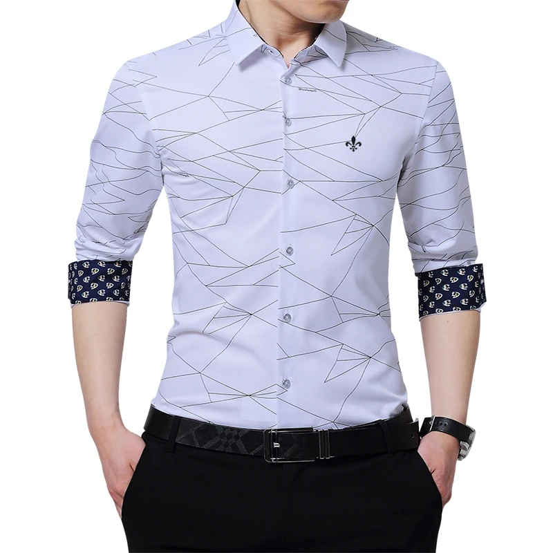 Dudalina الذكور قميص 2019 أزياء العلامة التجارية الملابس قمصان رجالي عارضة يتأهل هندسية طويلة الأكمام قمصان للرجال عارضة قميص