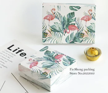 

Green Flamingo Cake Box Macaron Pastry Cookies Packaging Paper Boxes Wedding Party Decor Gift Paper Boxes 50pcs/lot
