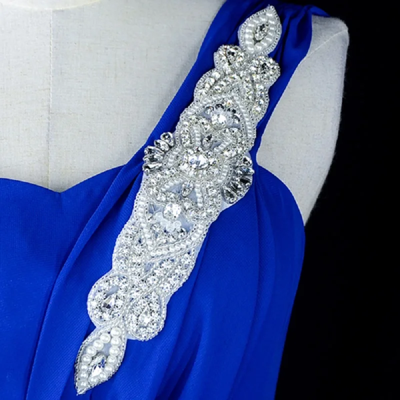 

1 Pc 28x5.6cm Beautiful Flower Crystal Glass Pearl Rhinestone Applique Sewing Crafts For Wedding Bridal Dress R2795