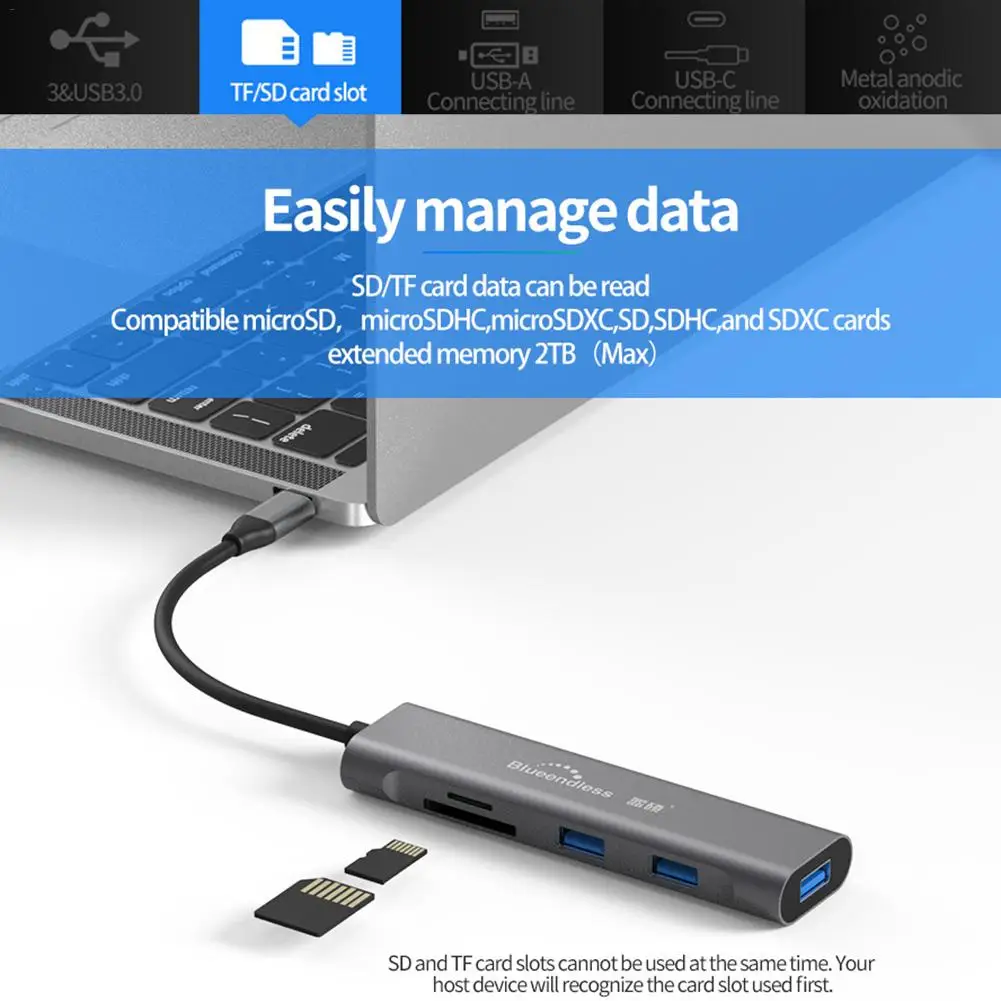 USB TYPE C HUB to Multi USB 3 0 TF SD Card Slot for MacBook Pro 5