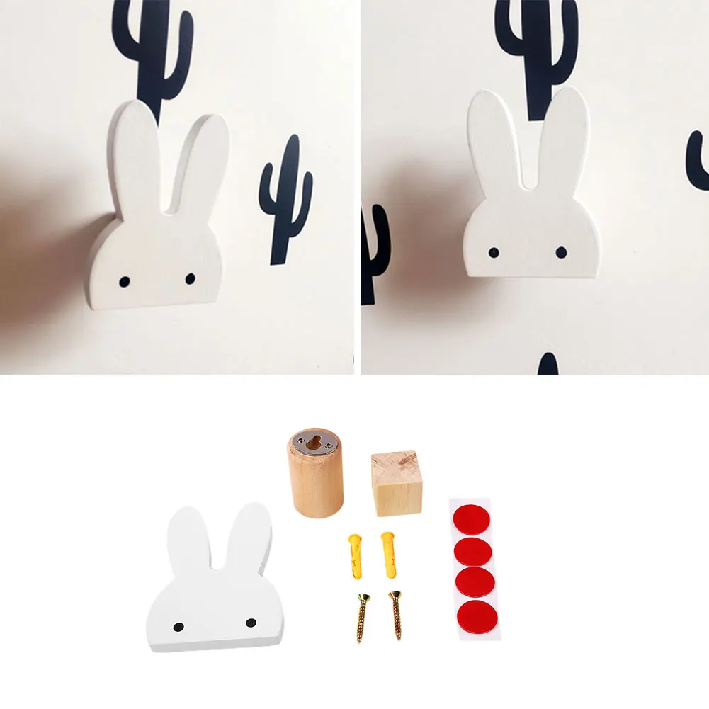 White rabbit Cartoon Wooden Kids Children Hat Clothes Wall Hanging Hook Decorative Hanger - Цвет: White rabbit