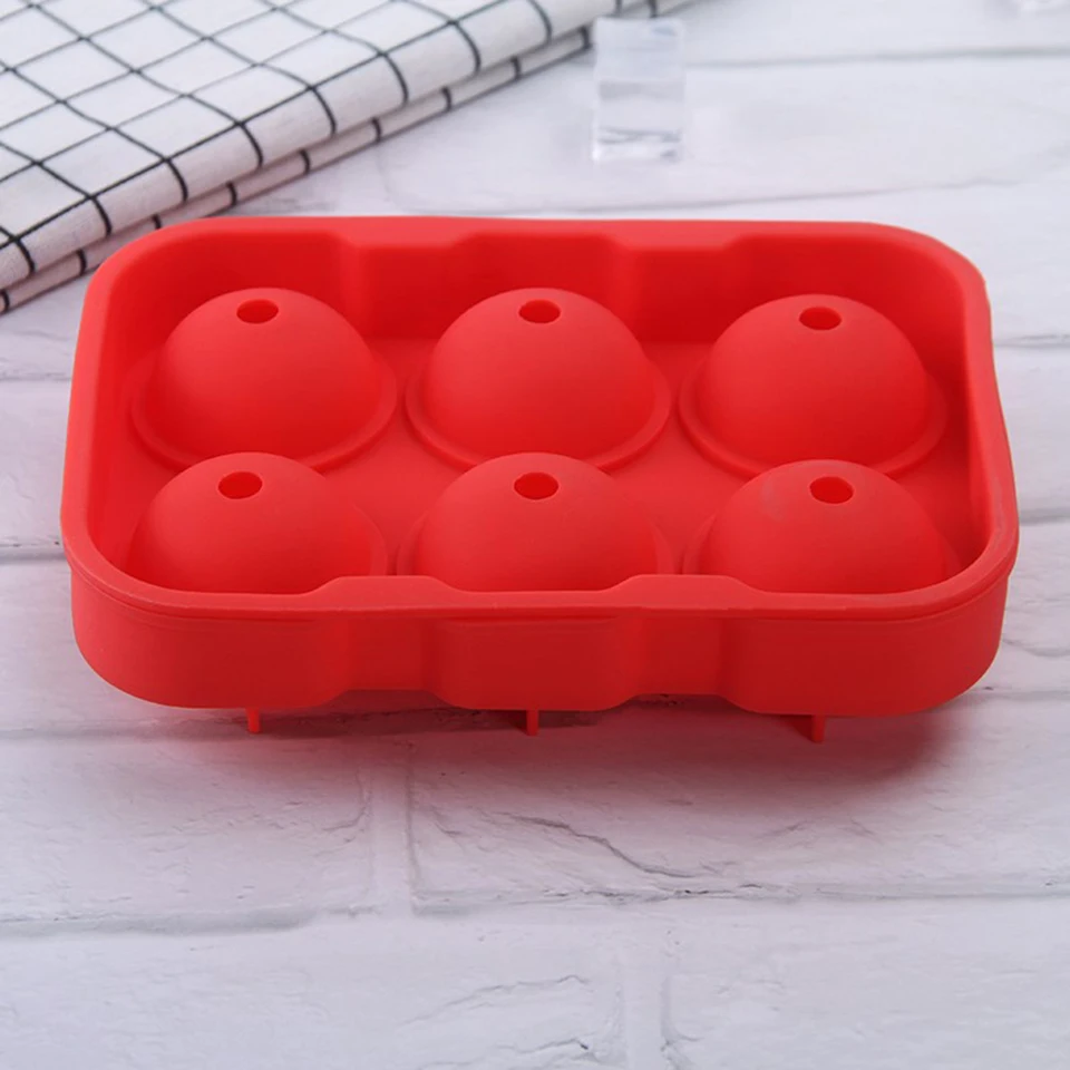 Transhome Ice Cube Ball Maker Mold Large Size 6 Cell Round Square Cocktail Whiskey Silicone 3D Ice Ball Mold Party Bar Tool - Цвет: Red D