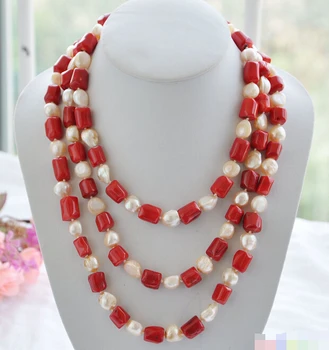 

03467 red cylinder coral pink baroque pearl necklace