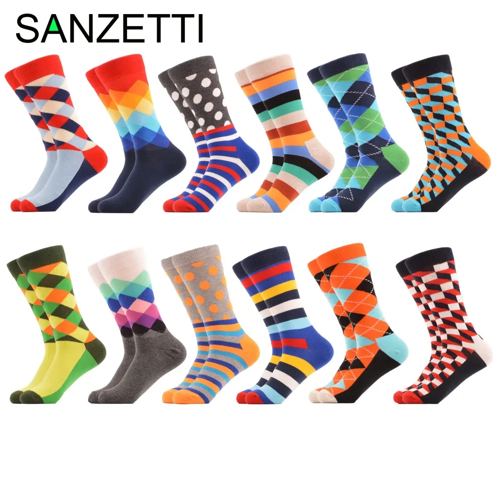 Sanzetti 12 пар/лот Для мужчин Красочные Multi Стиль хлопок Носки для девочек