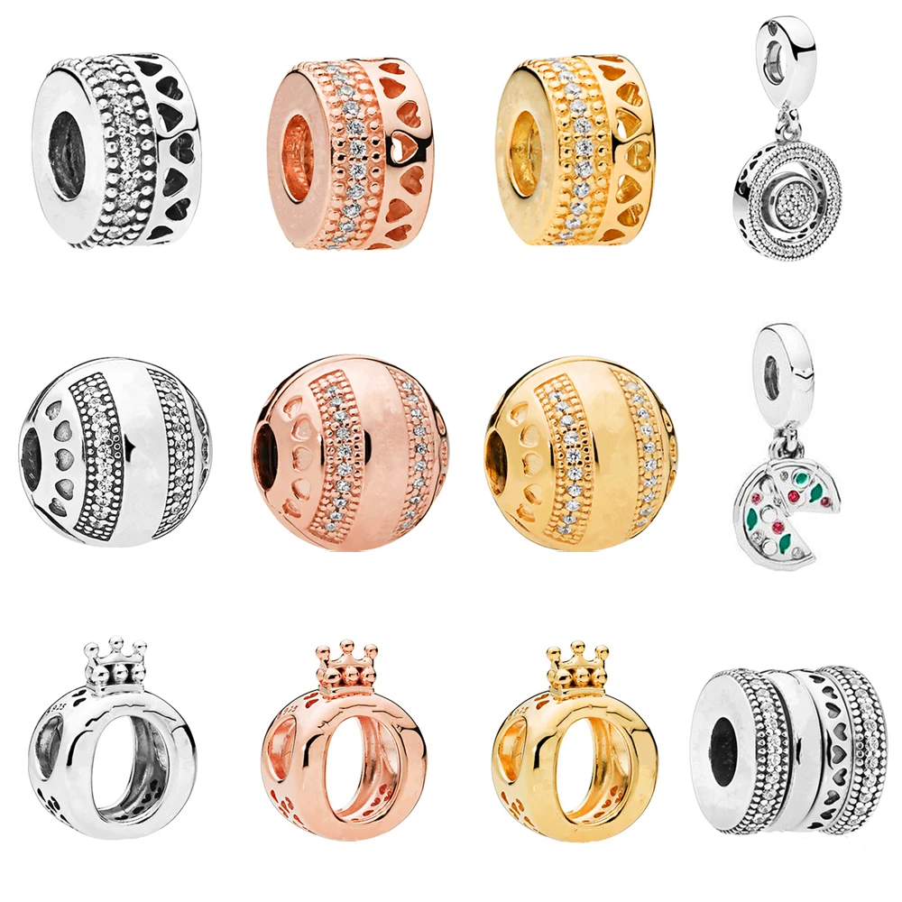

2018 Pre-Autumn Crown/Round/Hearts Clip Dangle Charm Beads fits pandora Bracelet 925 Sterling Silver DIY Beads for Women Girl.