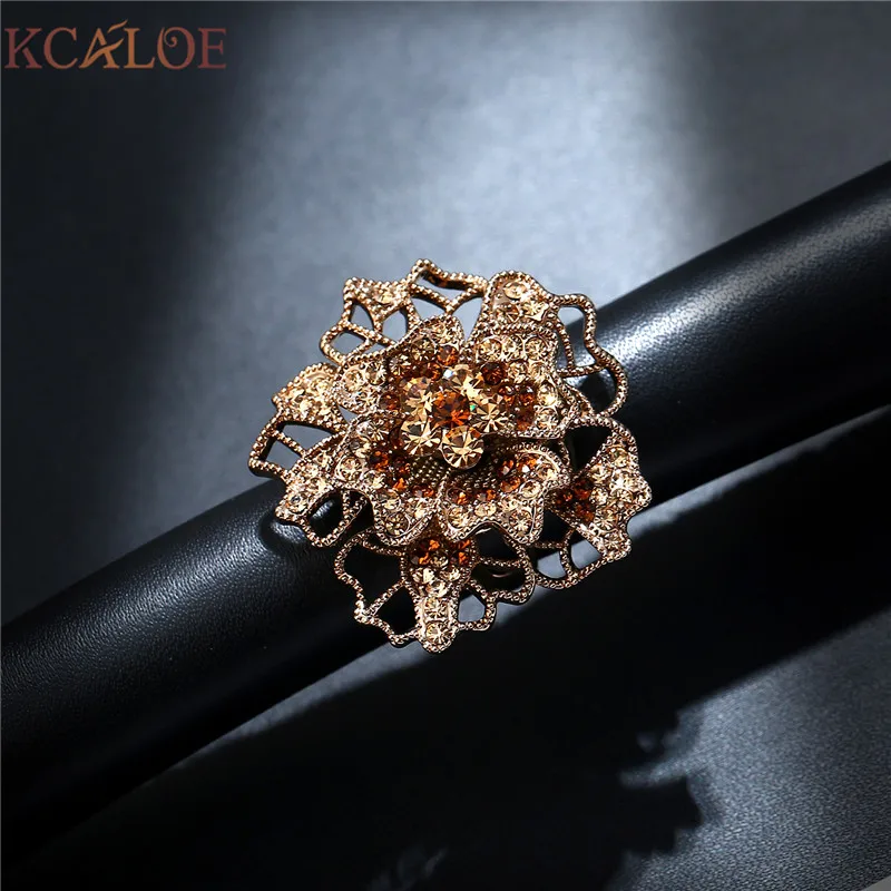 KCALOE обручальное кольцо для женщин, античное титановое золото, австрийские кристаллы, стразы, кольца с большими цветами