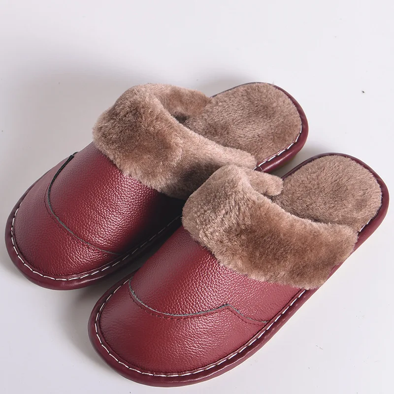 

ZOOLIM Plus Size 46 Keep Warm Slippers Waterproof Men Winter Couple With Home Sofa Gemuine Leather Slippers With Plush House Sh
