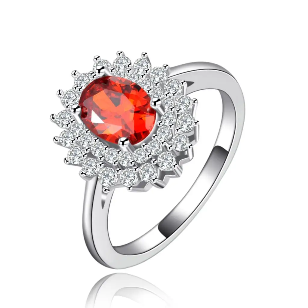 Hot oval Red women wedding ring silver platedlady jewelry 2016 new wedding zircon luxury ring factory oem us 6 7 8 drop shipping