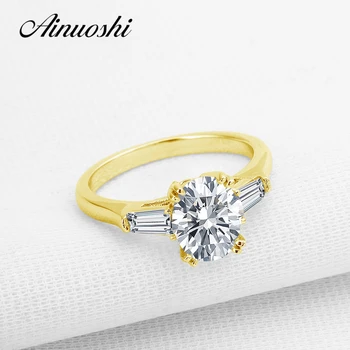 

AINUOSHI 14K Oval Cut 3 Stone Ring Pure 14K Solid Yellow Gold Emerald Cut CZ Wedding Engagement Ring for Women