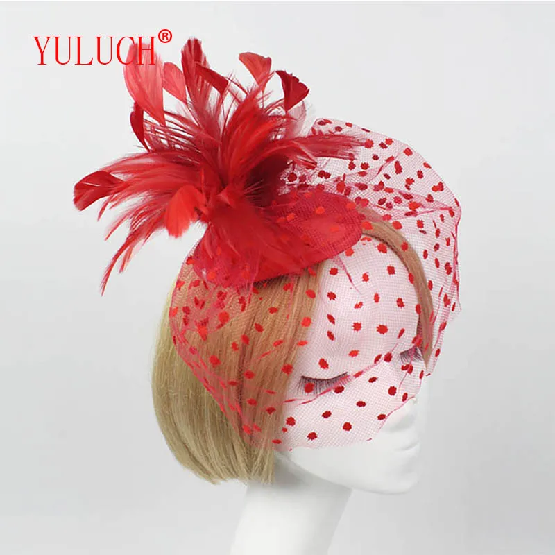 

YULUCH 2018 Creative aristocratic bride mesh tiara feather veil double hair clip sweet woman dance party veil hat