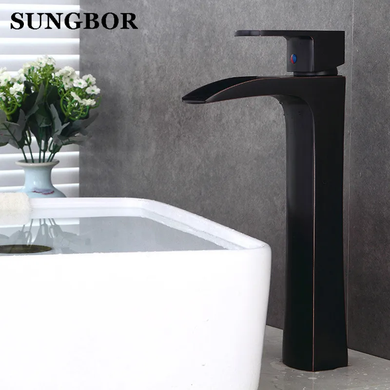

Bathroom high waterfall basin faucet tall stand basin mixer black oil brushed basin faucet sink Mixer Tap bathroom faucet 7108H