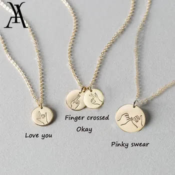 

Hand Stamped Sign Language Sister Best Friends Necklace I Love You Pinky Swear Hand Gestures Pendant Necklace Friendship Jewelry