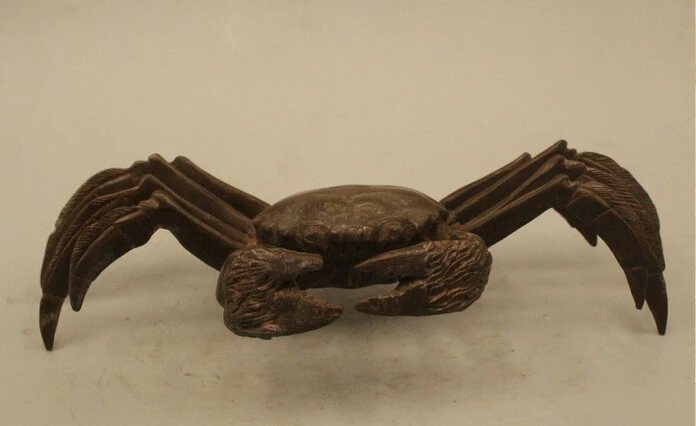 

free Lovely China Chinese Pure Bronze Lifelike Crab On Statue Sculpture Figure fast