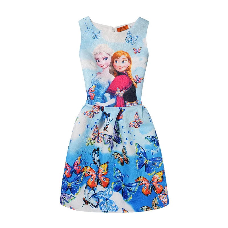 

2019 Summer Anna Elsa Dress For Girls Sleeveless Princess Party Dress Teenagers Butterfly Print Baby Girl Clothes 7 10 12 years