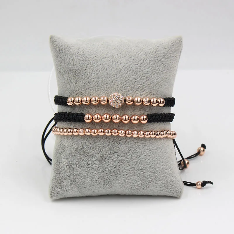 Bracelet Jewelry 3Pcs/Sets Men Bracelets Bangle Set 8mm Black CZ Ball 4/5mm Copper Beads Braiding Macrame Bracelet Sets