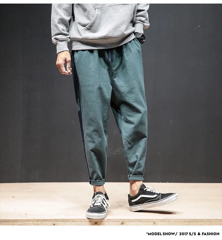 New Comfortable Cotton Pants Men Fashion Spring Side Stripe Patch Design Mens Baseball Pant Mid Waist Plus Size Men's Trousers 1