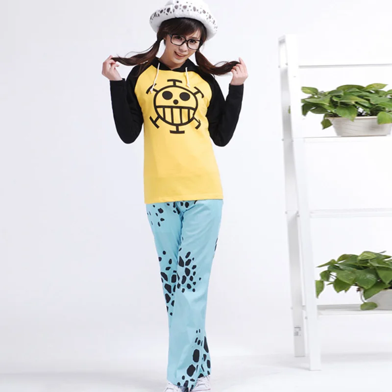 Coshome One Piece Trafalgar Law Cosplay Hoodies Costumes Coats Men Women Jackets Sportswears Tops Pants With Hats 3pcs Clothing Set (3)
