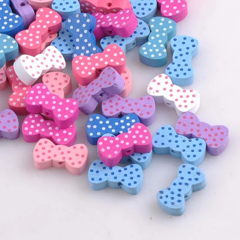 

100pcs Mixed Bowknot Pattern Wooden Spacer Beads For Jewelry making DIY 21x11mm MT1412